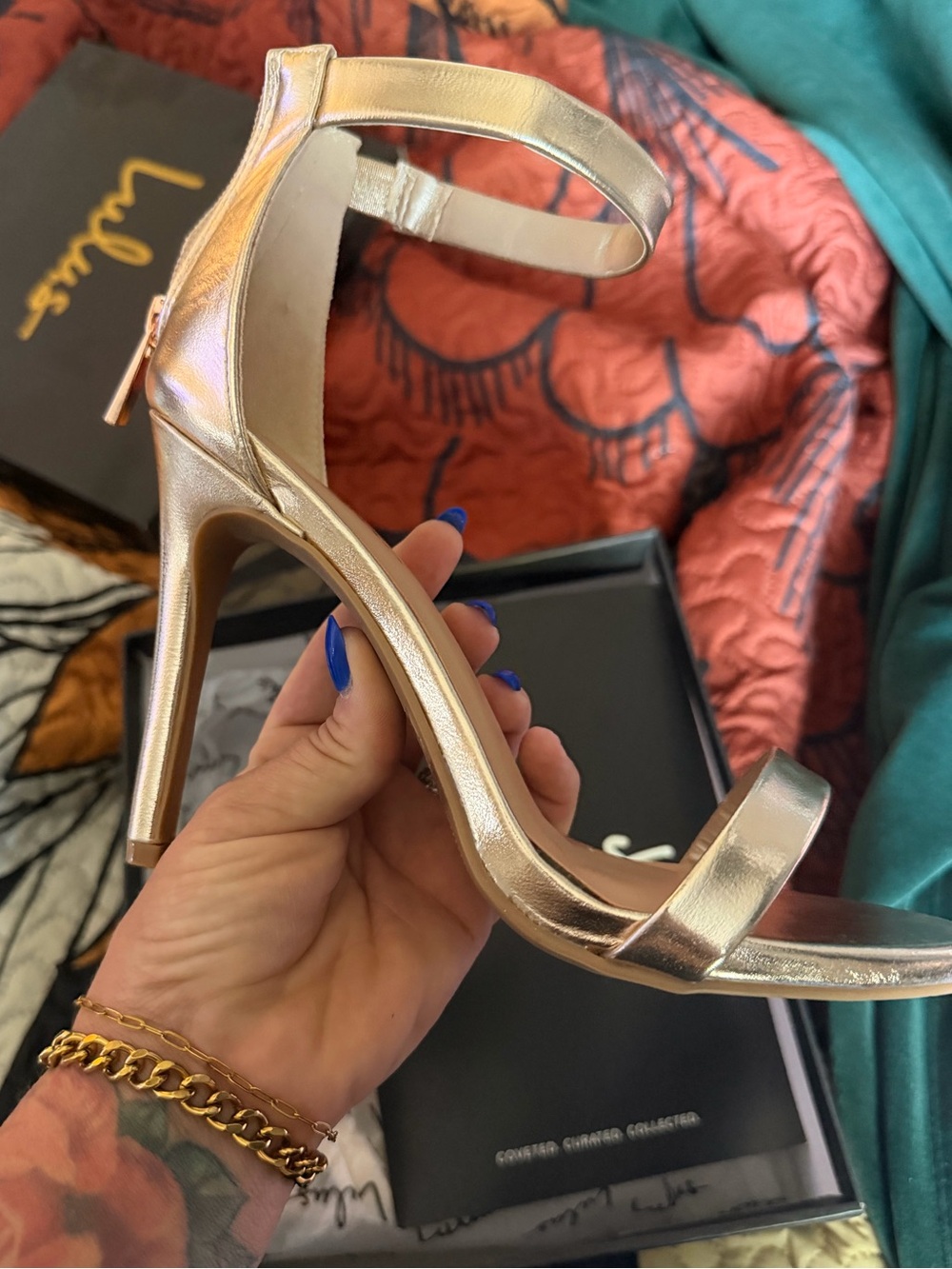 Women's Gold Ankle-Strap High Heel